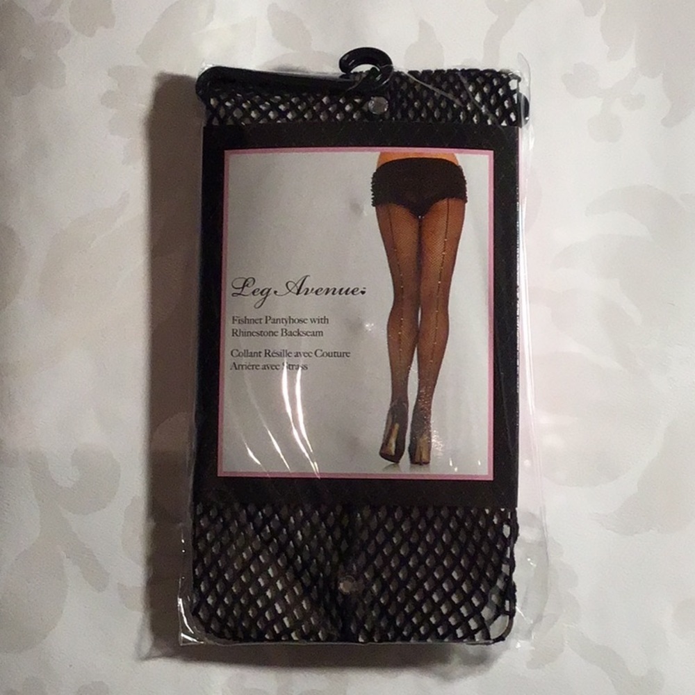 Leg Avenue Fishnet Pantyhose with Rhinestone Backseam – One Size - Picture 2 of 3